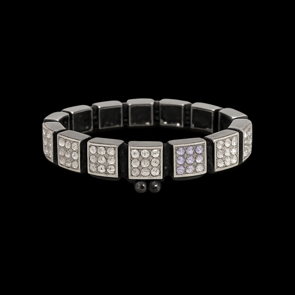 Rectangular gunmetal-colored metal bead bracelet
